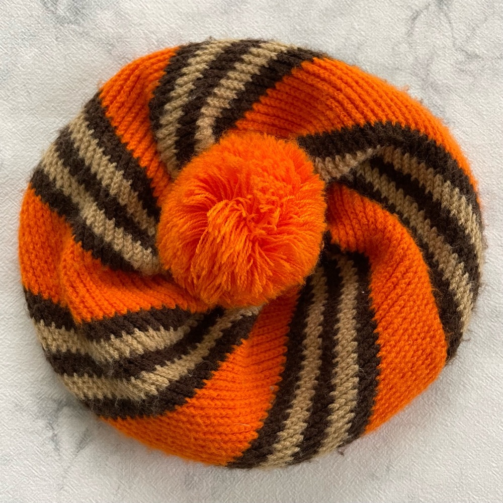 Vintage Orange/Brown/Tan Beanie with PomPom